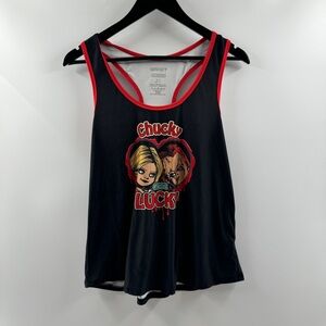 Chucky “Gets Lucky” Graphic Tank Top Black with Red Trim Women’s Size XL